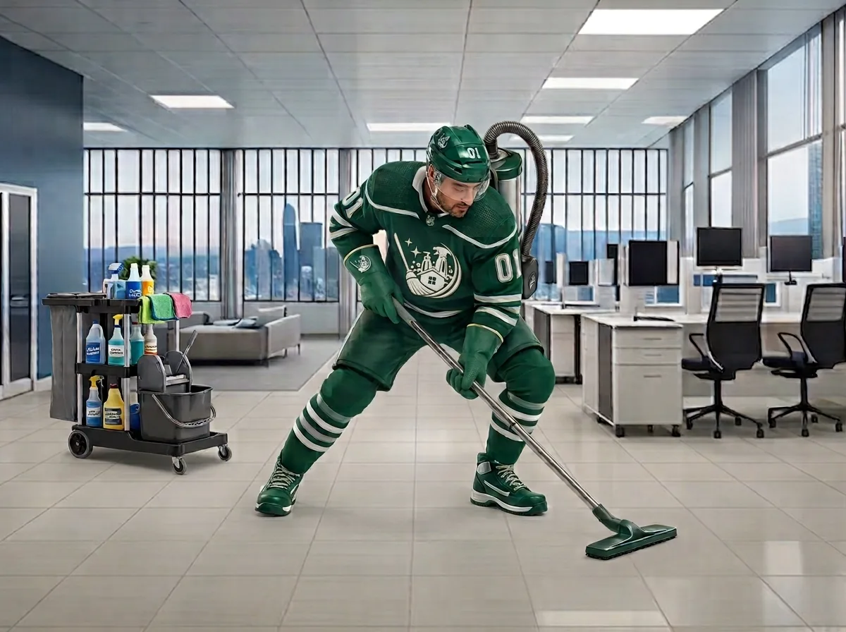 Membre de l'équipe Alya Pro Solutions en action dans un bureau, symbolisant l'énergie et la précision d'un joueur de hockey